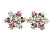 The Red & Green Zircon Snowflake Stud Earrings with Pearls