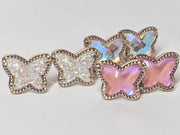 The White Faux Druzy Butterfly Dainty & Delicate Stud - Light Weight