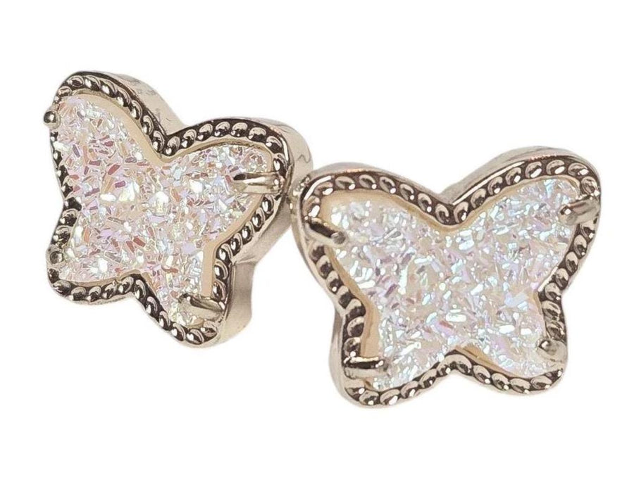 The White Faux Druzy Butterfly Dainty & Delicate Stud - Light Weight