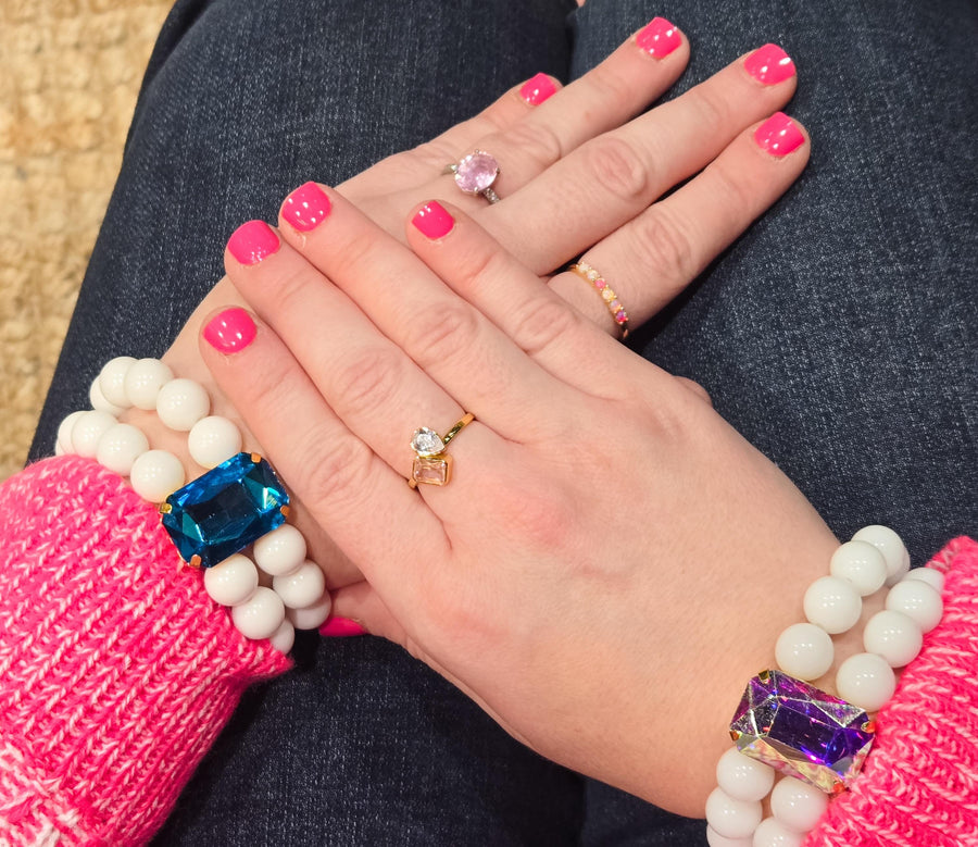 The Dottie Large Gem Stacked Bracelet in Bright Blue