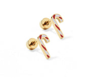 Dainty & Delicate Christmas Holiday Cane Cane Stud Earrings - Hypoallergenic - Screw back Earrings for Children and Kids