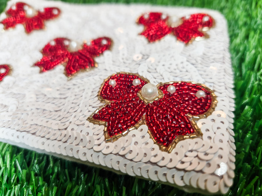 Beaded Bow Pearl Gameday Coin Purse - OU Boomer Sooner - Roll Tide Bama