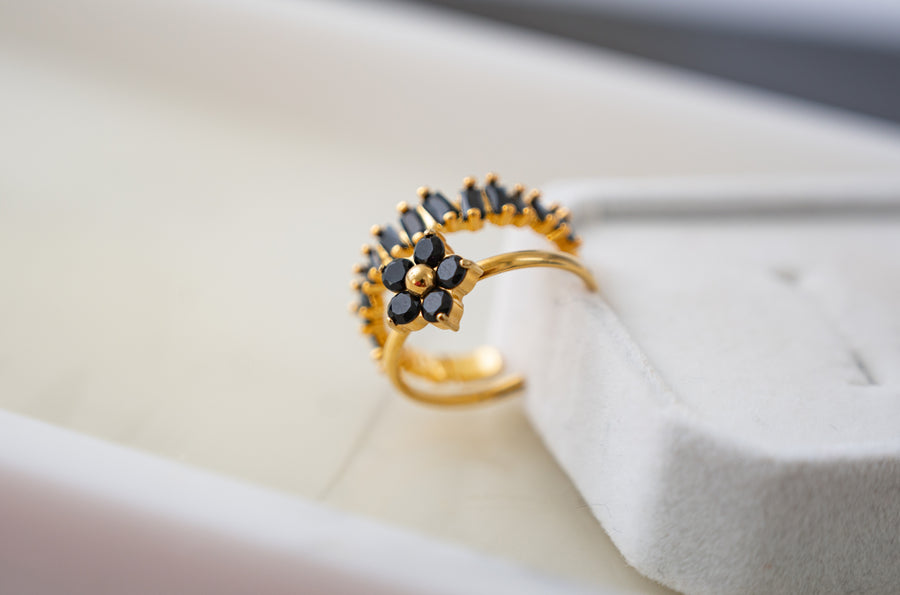 The Josephine Jagged Black Baguettes on Gold Band - Adjustable