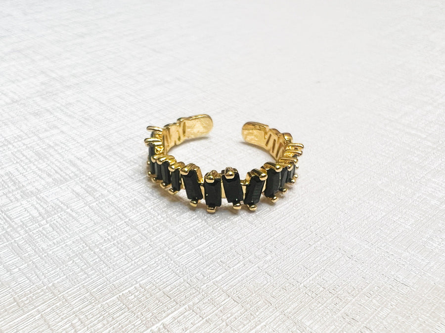 The Josephine Jagged Black Baguettes on Gold Band - Adjustable