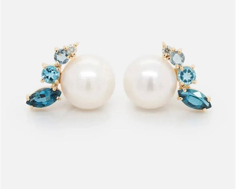 The Pippa Pearl Studs with Blue Jewels