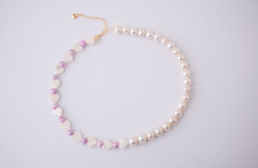 Miriam Authentic Freshwater Pearls and Shell Hearts Necklace