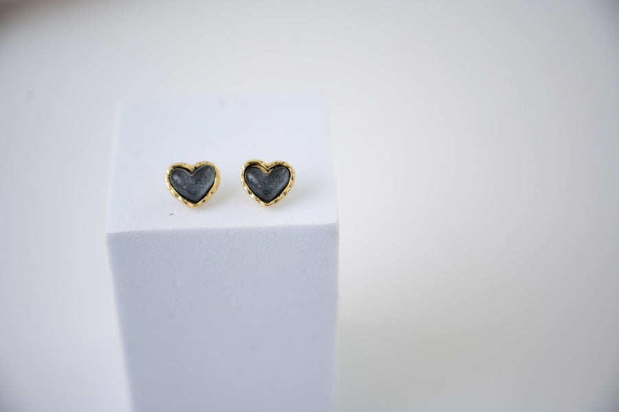 The Florence Dainty Heart Stud Earring with Hammered Gold Edges