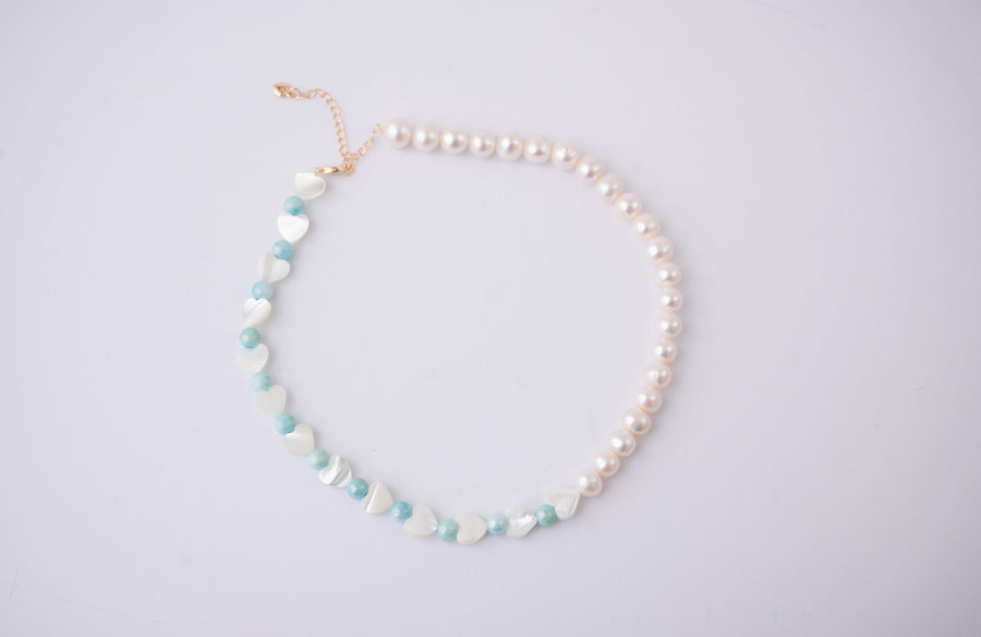 Miriam Authentic Freshwater Pearls and Shell Hearts Necklace