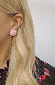 The Jackie Ohhh So Retro Beaded Cluster Earrings in Hot Pink