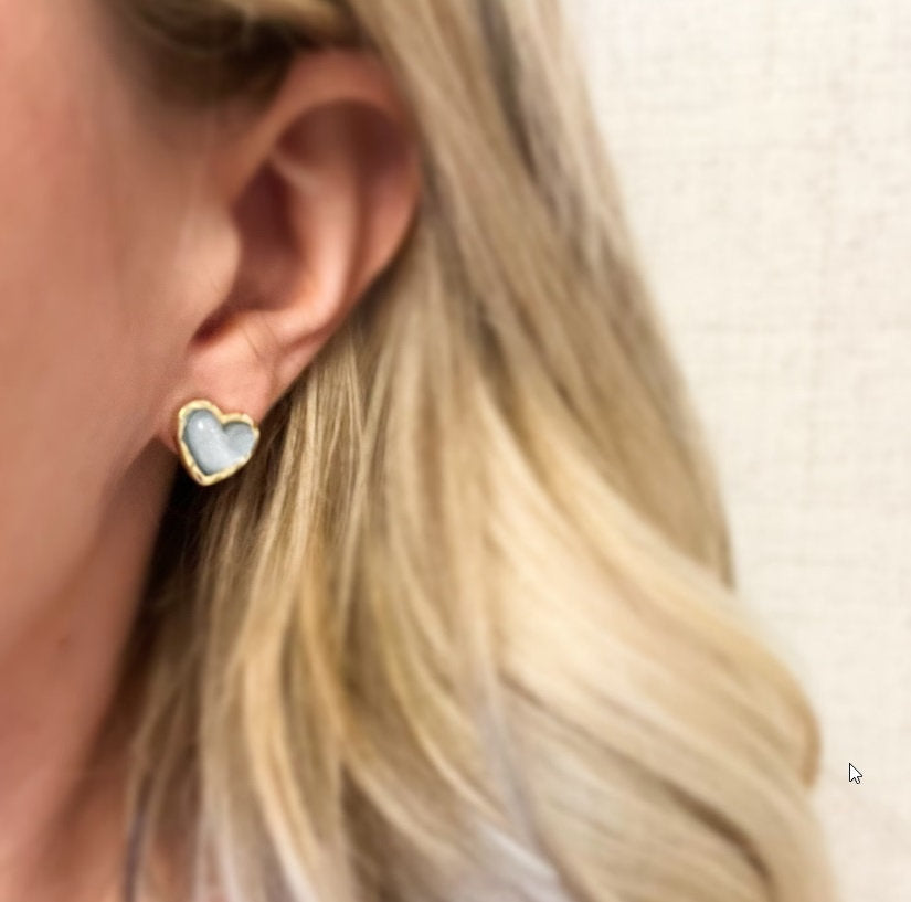 The Florence Dainty Heart Stud Earring with Hammered Gold Edges