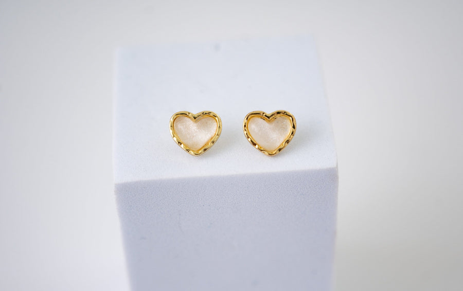 The Florence Dainty Heart Stud Earring with Hammered Gold Edges